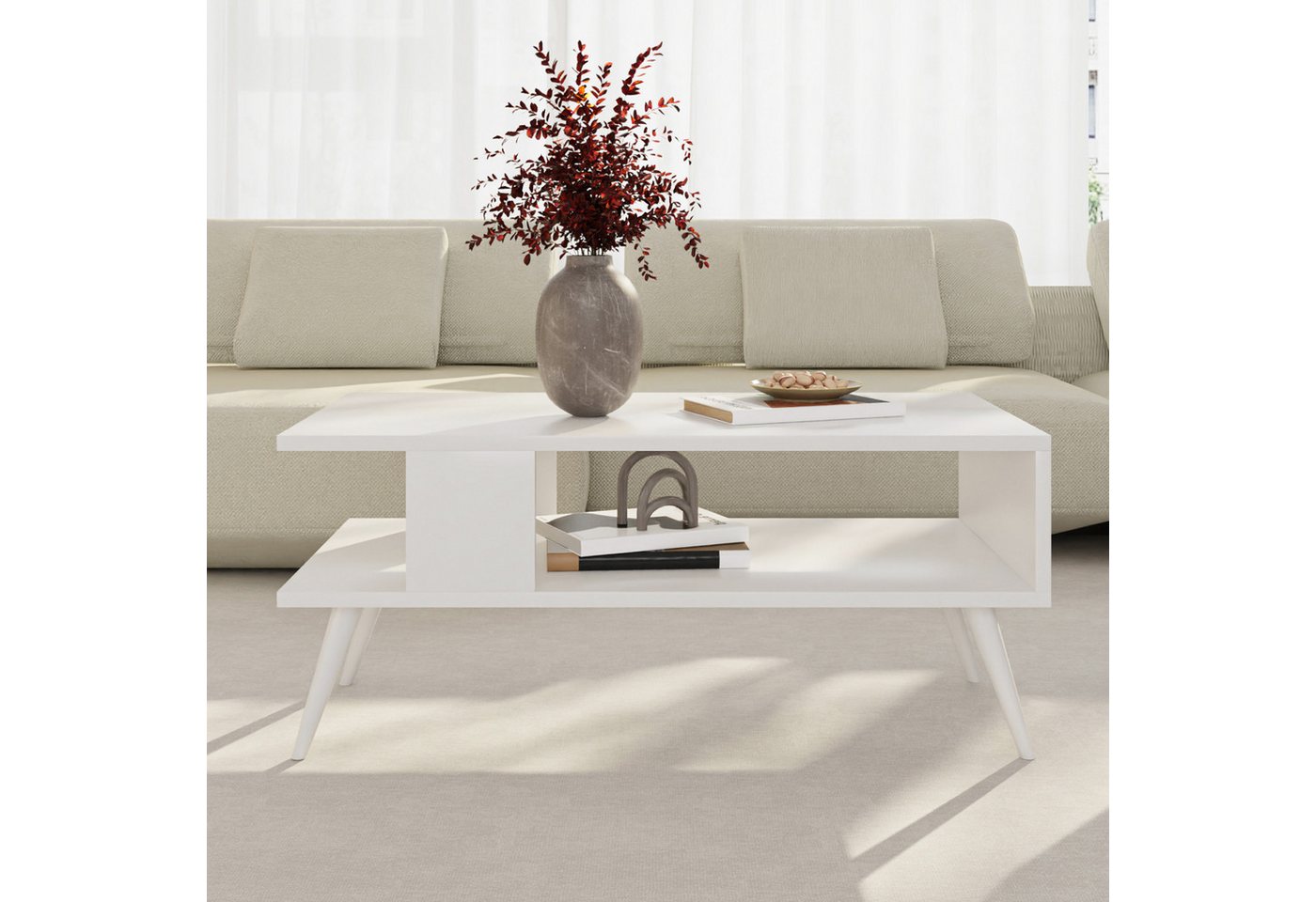 en.casa Couchtisch, »Lycksele« Wohnzimmertisch 40x90x45cm Weiß – Bild 2 von 5