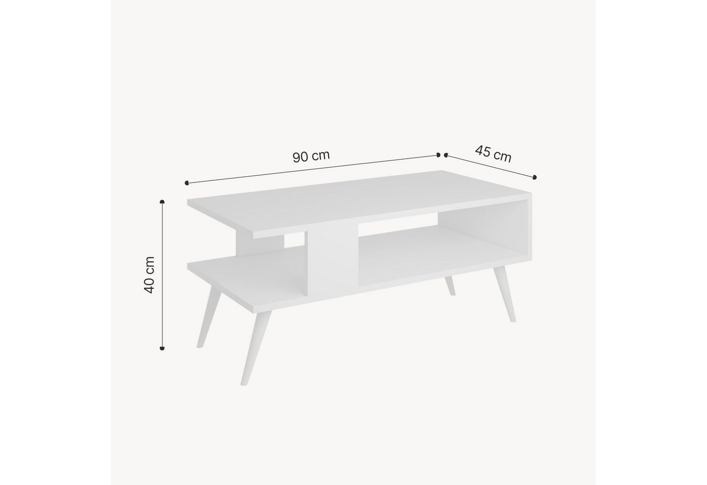 en.casa Couchtisch, »Lycksele« Wohnzimmertisch 40x90x45cm Weiß – Bild 4 von 5