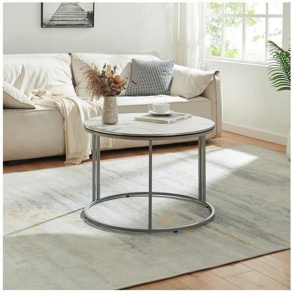 en.casa Couchtisch, Beistelltisch »Aulum« 50 x 70 cm Marmor, Weiß / Silber