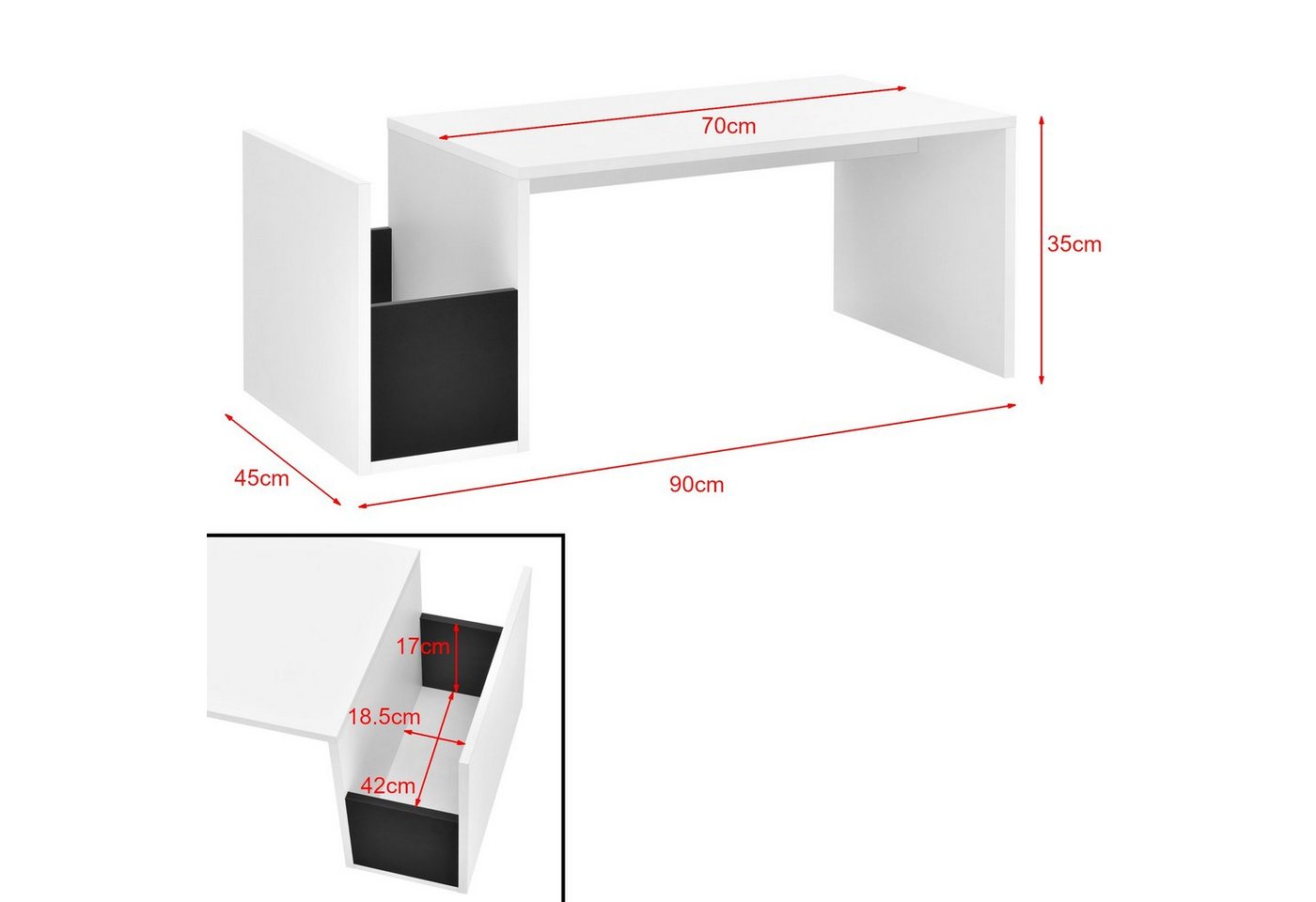 en.casa Couchtisch, Bollnäs Wohnzimmertisch 90x45x35cm Weiß – Bild 3 von 5