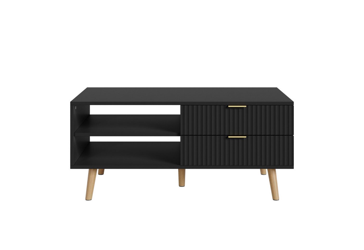 en.casa Couchtisch, »Nand« mit 2 Schubladen 100 x 50 x 45 cm Schwarz – Bild 2 von 5
