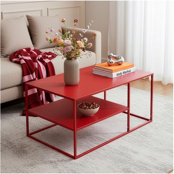 en.casa Couchtisch, »Solund« Beistelltisch Stahl 45x90x60 cm Rot