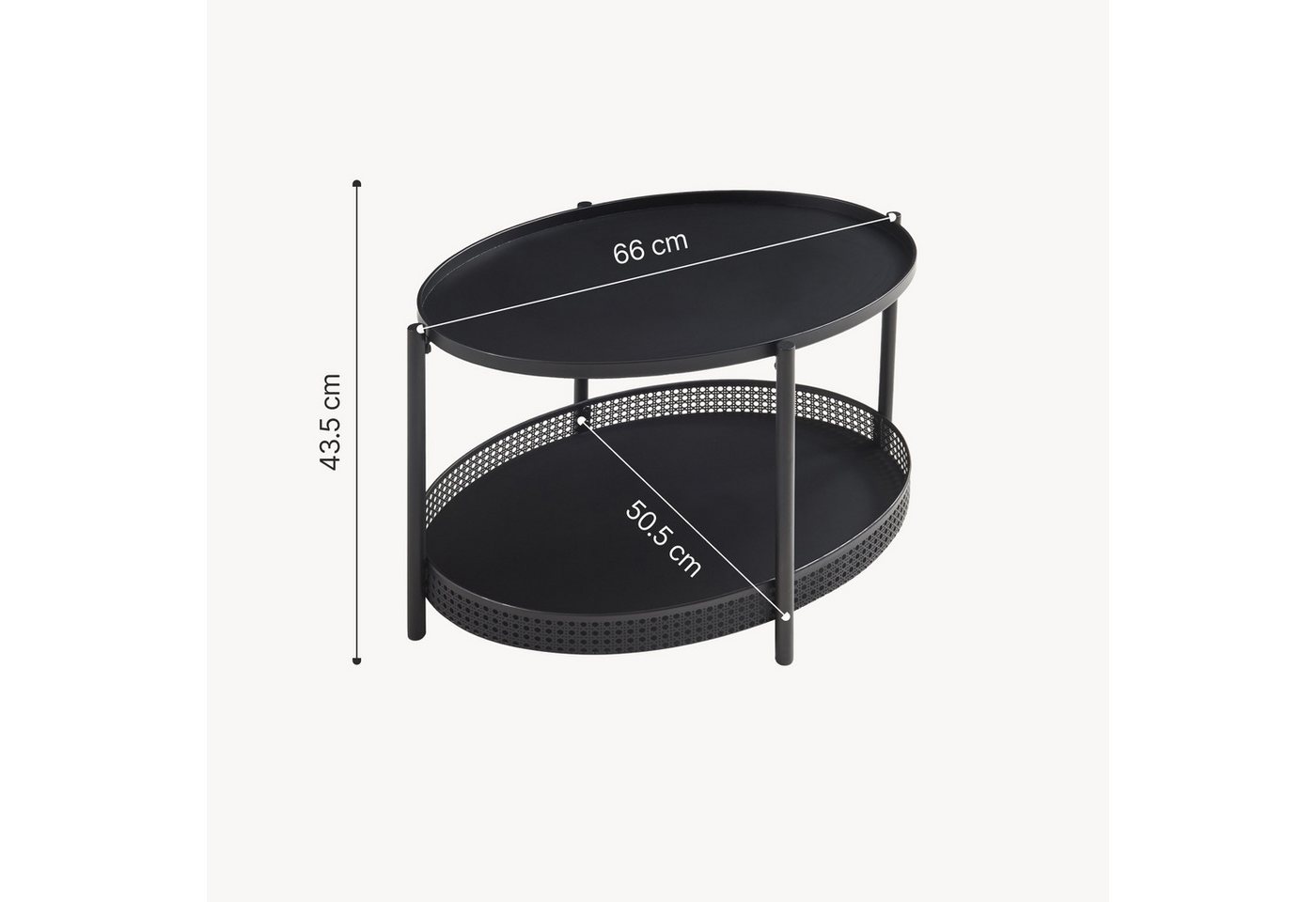 en.casa Couchtisch, »Jäller« Metall oval in Rattan-Optik 66 x 51 x 44 cm Schwarz – Bild 4 von 5