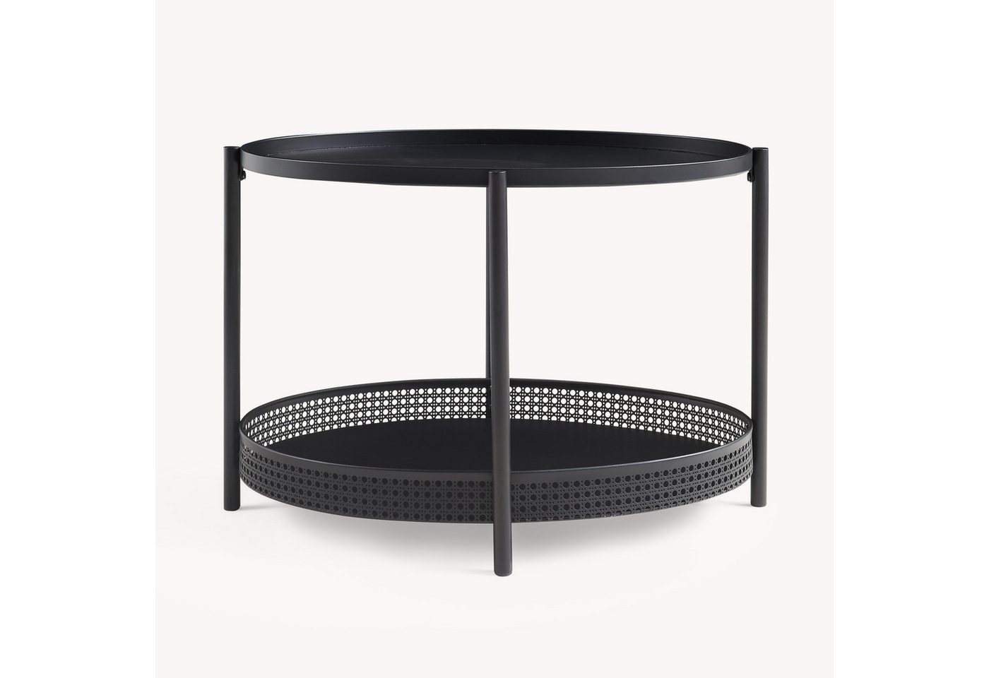 en.casa Couchtisch, »Jäller« Metall oval in Rattan-Optik 66 x 51 x 44 cm Schwarz – Bild 5 von 5