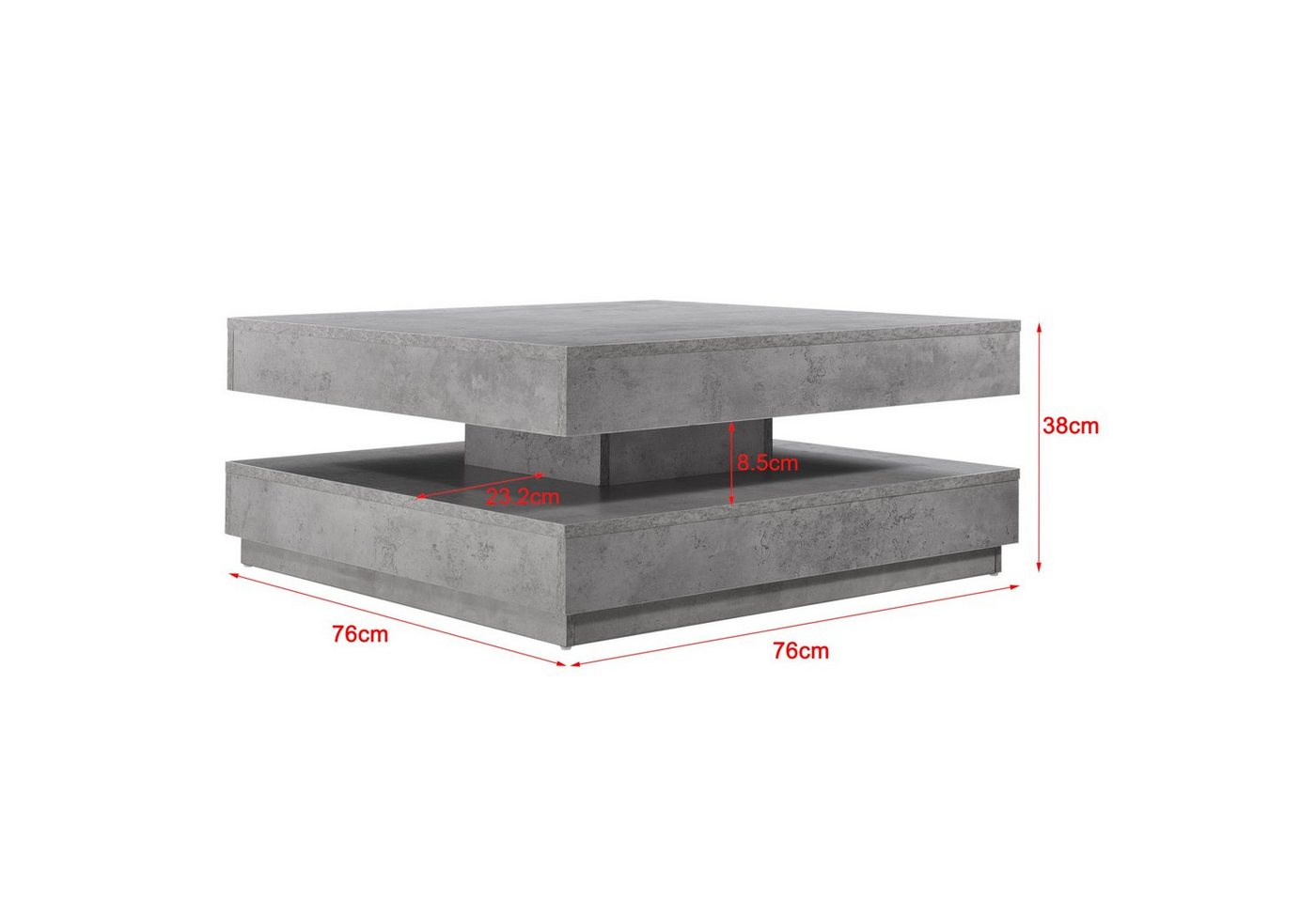 en.casa Couchtisch, »Florenz« quadratisch 76 x 76 x 38 cm Betonoptik – Bild 2 von 5