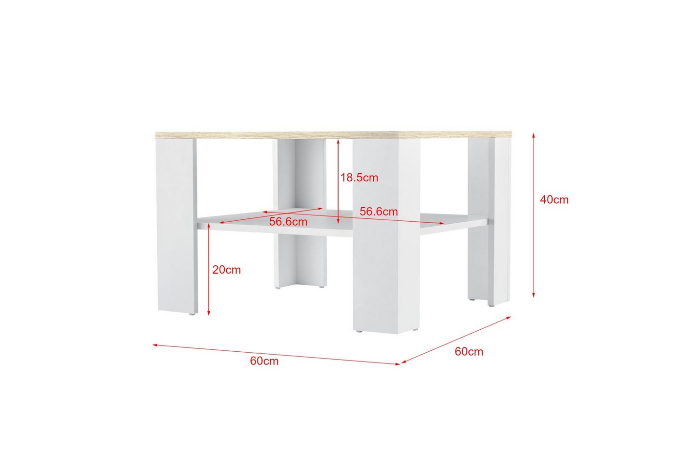 en.casa Couchtisch, »Aachen« Wohnzimmertisch 60x60x40cm Weiß/Eiche-Optik – Bild 5 von 5