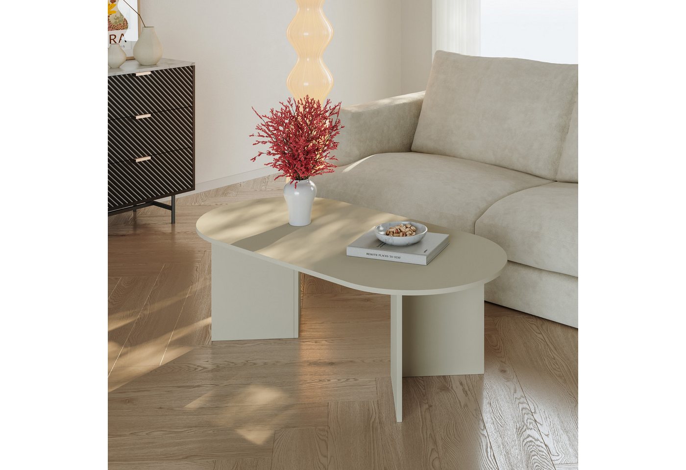en.casa Couchtisch, »Kynd« 119 x 60 x 40 cm mit ovaler Tischplatte Sandfarben – Bild 2 von 5