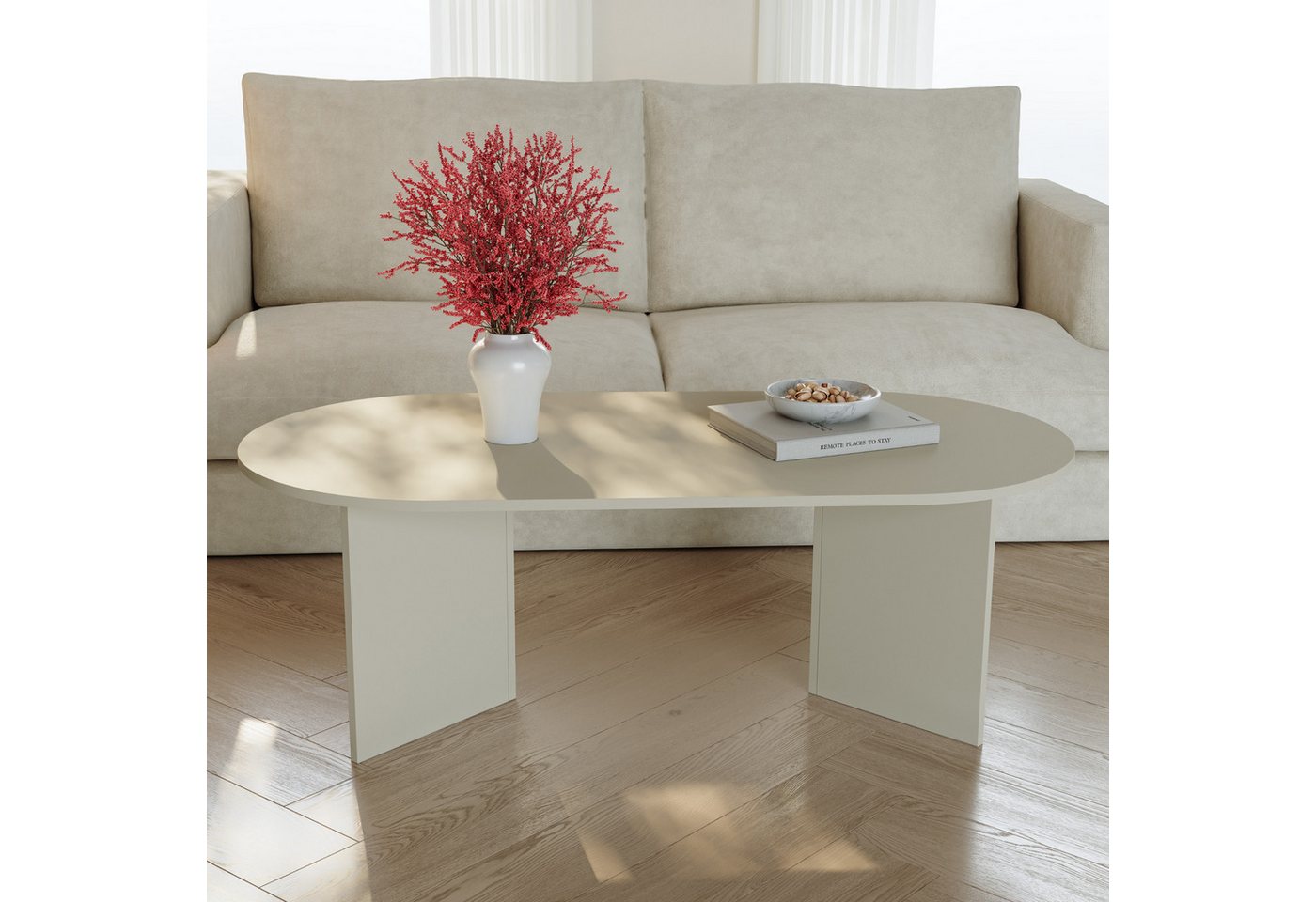 en.casa Couchtisch, »Kynd« 119 x 60 x 40 cm mit ovaler Tischplatte Sandfarben – Bild 3 von 5