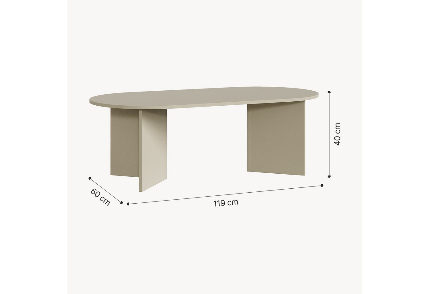 en.casa Couchtisch, »Kynd« 119 x 60 x 40 cm mit ovaler Tischplatte Sandfarben – Bild 4 von 5