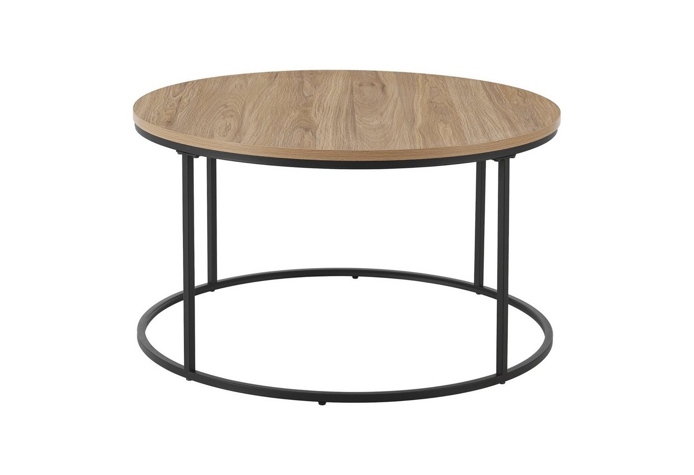 en.casa Couchtisch, »Kuhmoinen« Wohnzimmertisch aus Metall und MDF Ø80cm Schwarz/Holzoptik – Bild 3 von 5