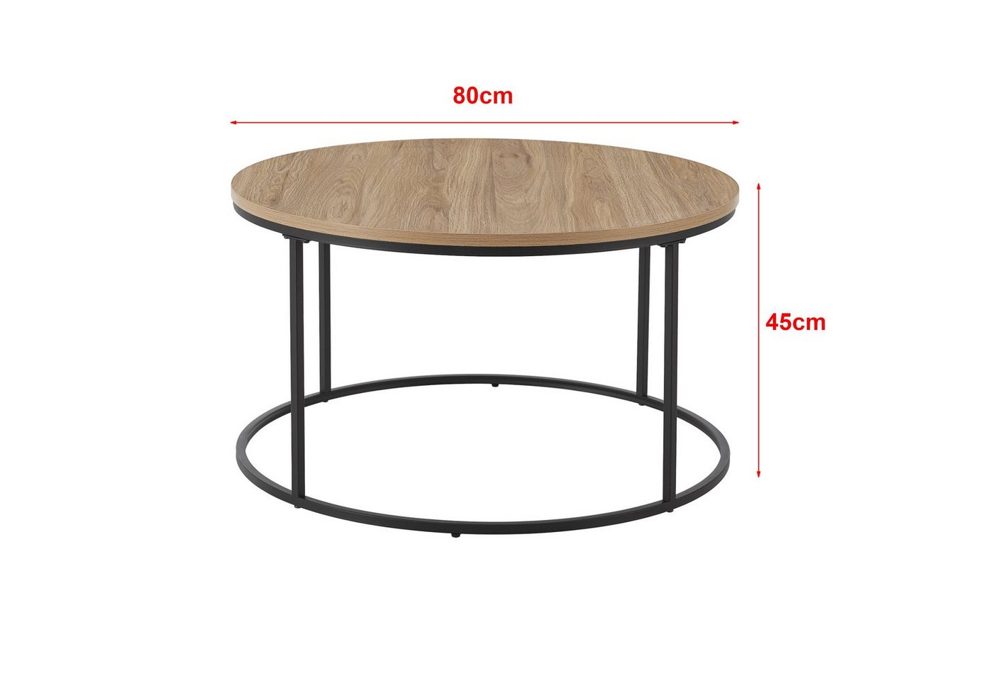 en.casa Couchtisch, »Kuhmoinen« Wohnzimmertisch aus Metall und MDF Ø80cm Schwarz/Holzoptik – Bild 4 von 5