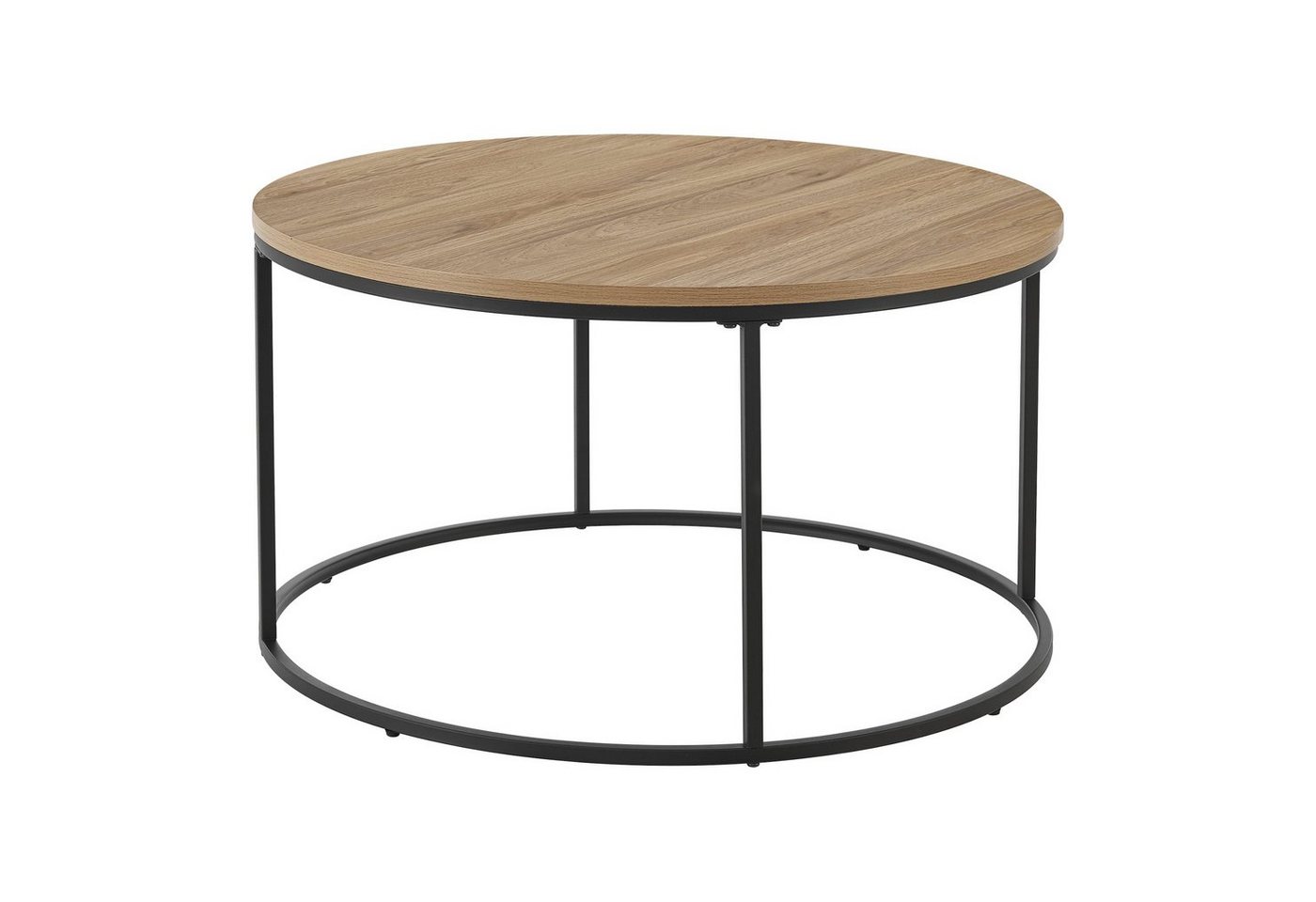 en.casa Couchtisch, »Kuhmoinen« Wohnzimmertisch aus Metall und MDF Ø80cm Schwarz/Holzoptik – Bild 5 von 5