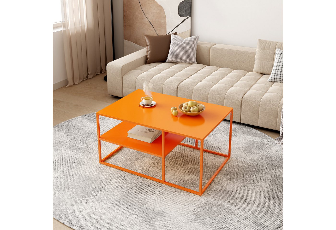 en.casa Couchtisch, »Solund« Beistelltisch Stahl 45x90x60 cm Orange – Bild 3 von 5