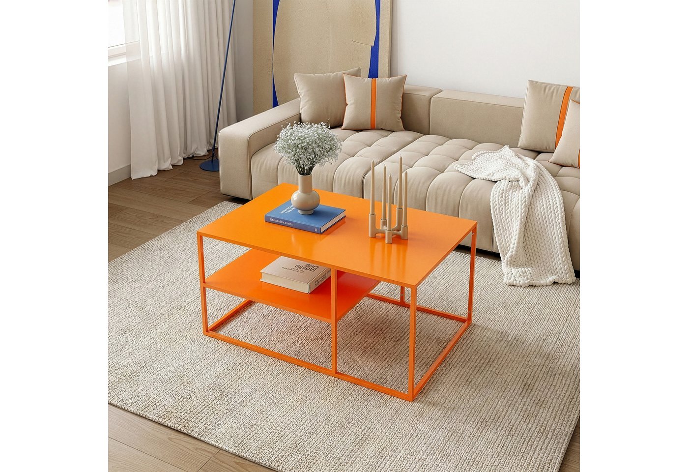 en.casa Couchtisch, »Solund« Beistelltisch Stahl 45x90x60 cm Orange – Bild 4 von 5