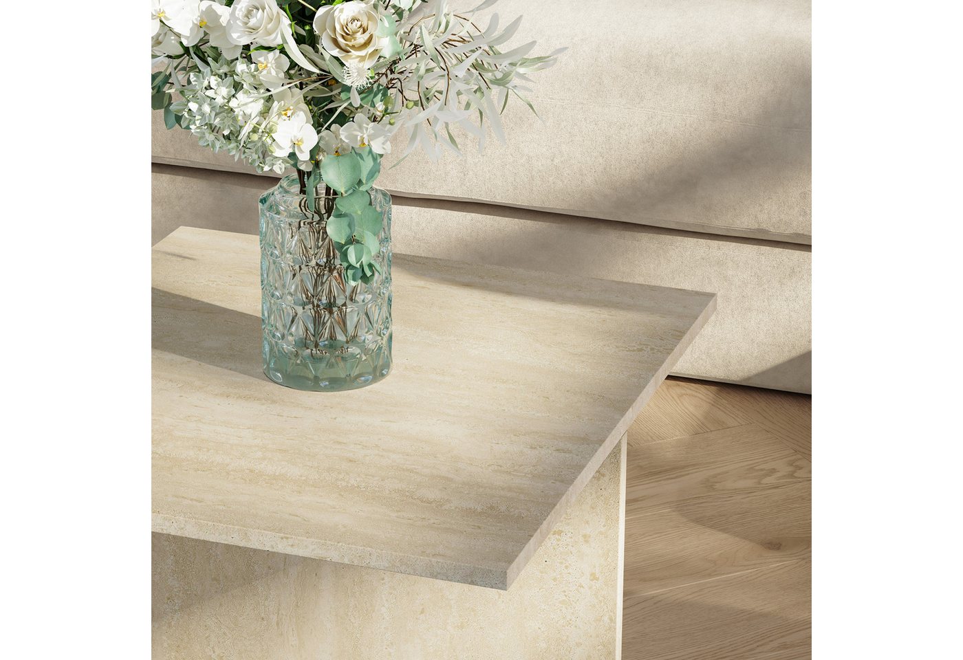 en.casa Couchtisch, »Taniena« mit doppelter Tischplatte eckig 100x55x35 cm Travertin – Bild 3 von 5