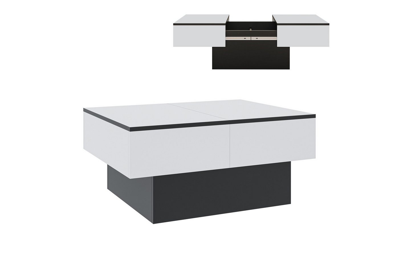 en.casa Couchtisch, ausziehbar »Lens« mit Stauraum 80x60x36 cm Schwarz/Weiß – Bild 3 von 5