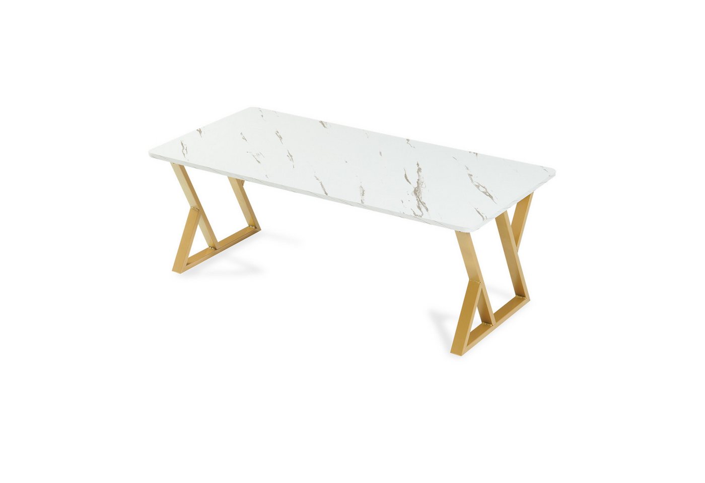 en.casa Couchtisch, »Nolu« 120 x 60 x 46 cm Metallgestell Goldfarben/Marmoroptik, weiß – Bild 2 von 5