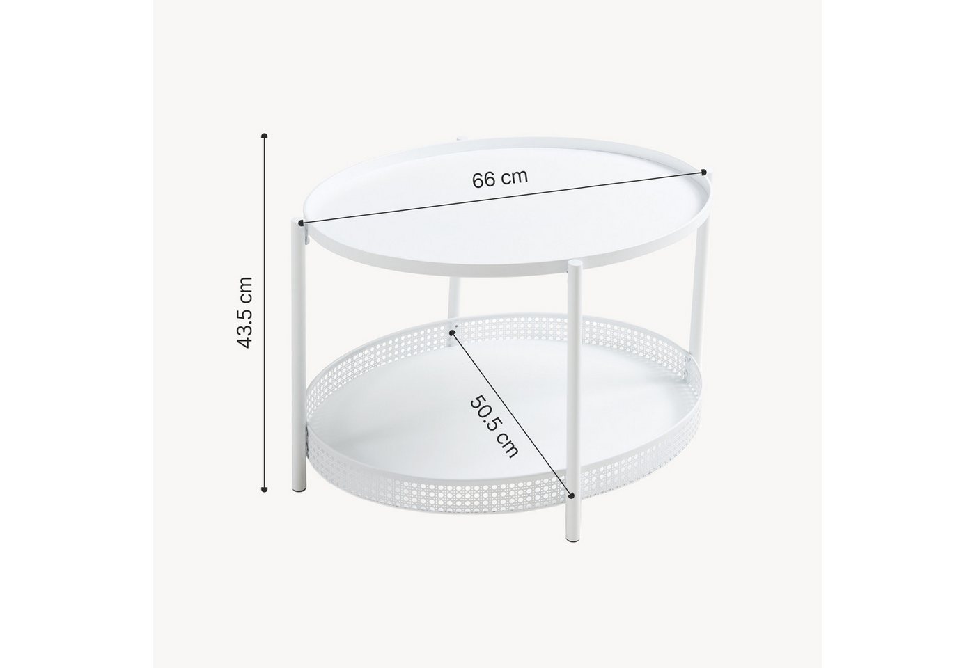 en.casa Couchtisch, »Jäller« Metall oval in Rattan-Optik 66 x 51 x 44 cm Weiß – Bild 4 von 5