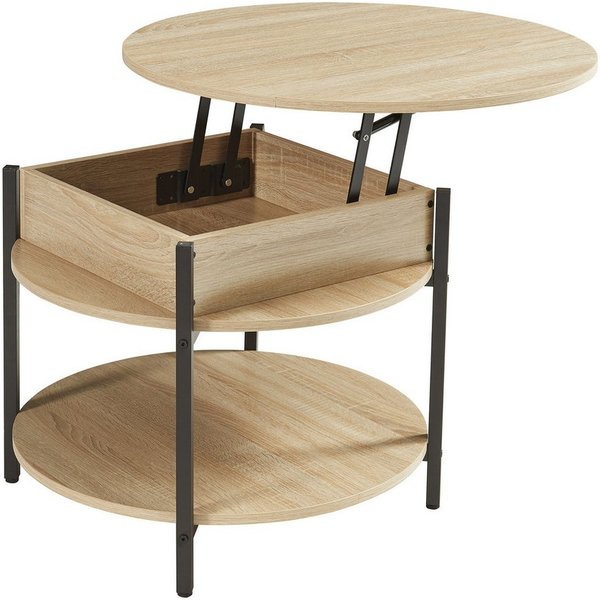en.casa Couchtisch, »Kandas« mit Hebeplatte rund 70 x 49 cm Eicheoptik