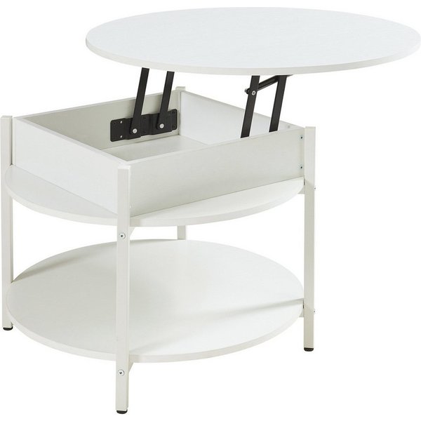en.casa Couchtisch, »Kandas« mit Hebeplatte rund 70 x 49 cm Weiß