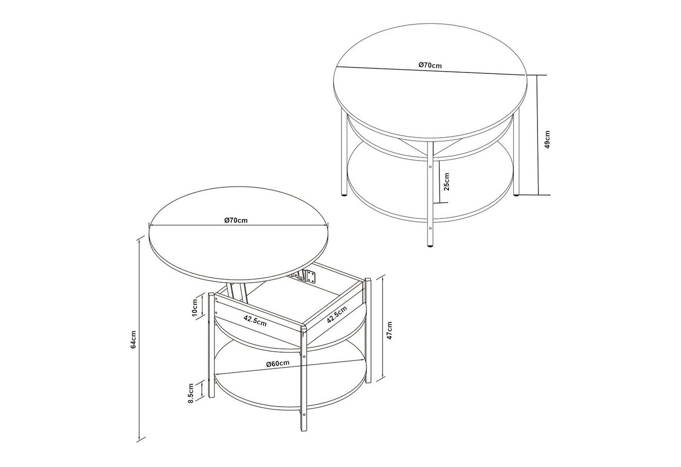 en.casa Couchtisch, »Kandas« mit Hebeplatte rund 70 x 49 cm Weiß – Bild 5 von 5