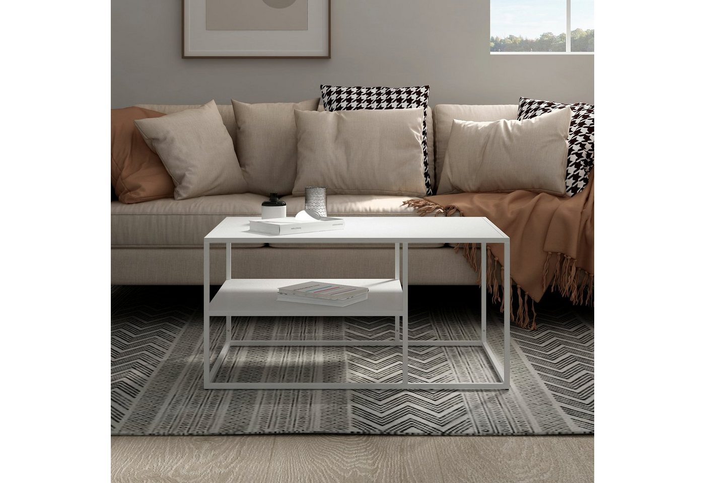 en.casa Couchtisch, »Solund« Beistelltisch Stahl 45x90x60 cm Weiß – Bild 2 von 5