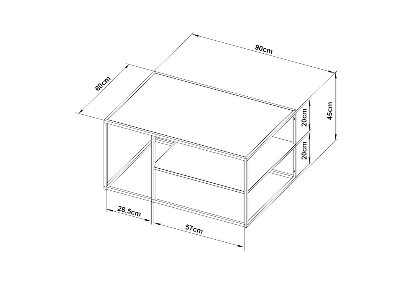 en.casa Couchtisch, »Solund« Beistelltisch Stahl 45x90x60 cm Weiß – Bild 4 von 5