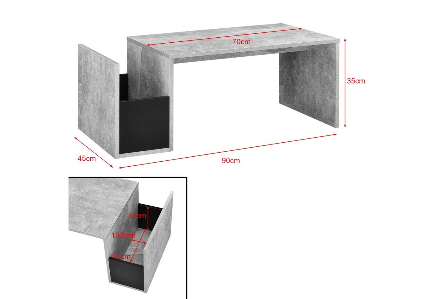 en.casa Couchtisch, Bollnäs Wohnzimmertisch 90x45x35cm Betonoptik – Bild 3 von 5