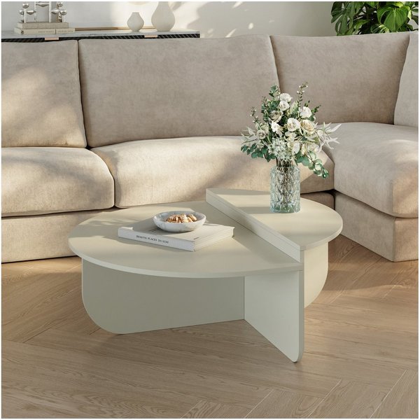 en.casa Couchtisch, »Tondesdaslo« mit doppelter Tischplatte 90x90x35 cm Sandfarben