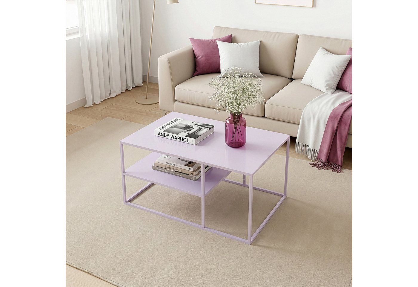 en.casa Couchtisch, »Solund« Beistelltisch Stahl 45x90x60 cm Lila – Bild 2 von 5