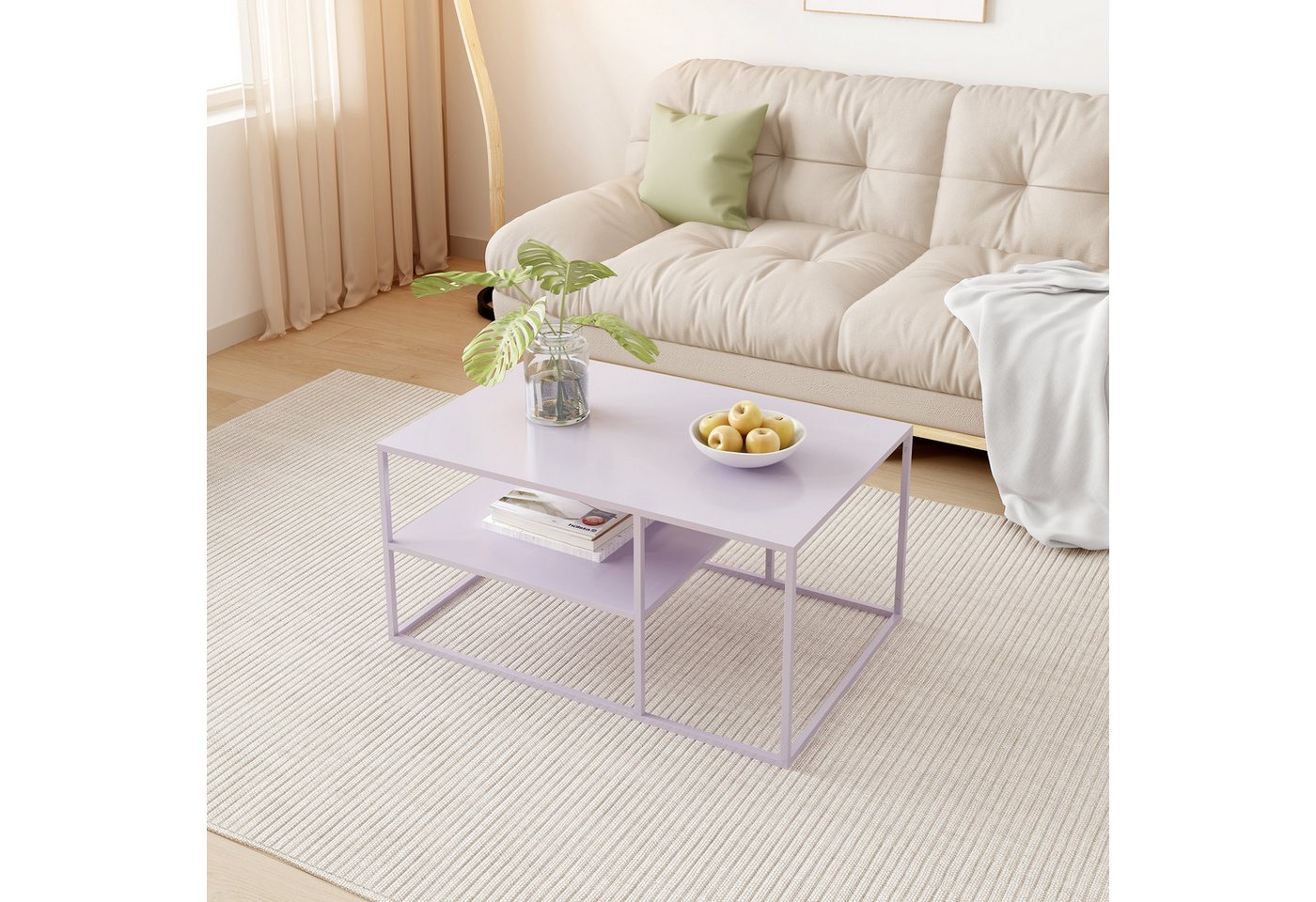en.casa Couchtisch, »Solund« Beistelltisch Stahl 45x90x60 cm Lila – Bild 3 von 5