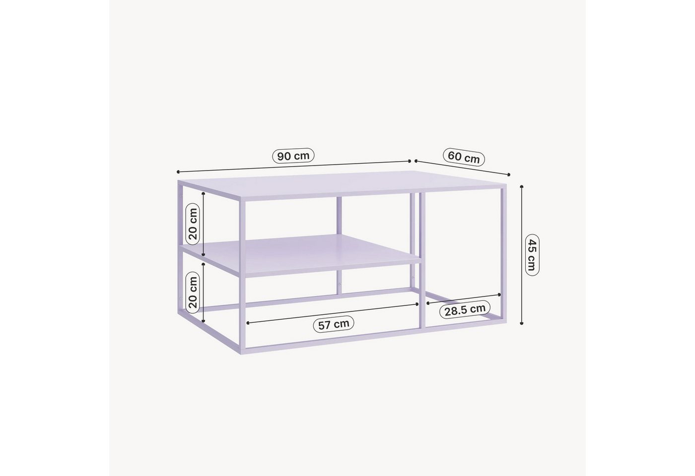 en.casa Couchtisch, »Solund« Beistelltisch Stahl 45x90x60 cm Lila – Bild 5 von 5
