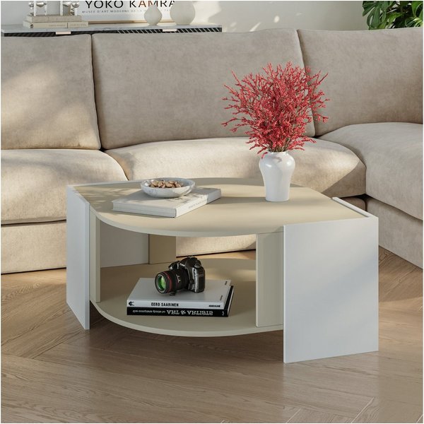 en.casa Couchtisch, »Klipsari« 75 x 75 x 40 cm mit Stauraum Weiß/Sandfarben