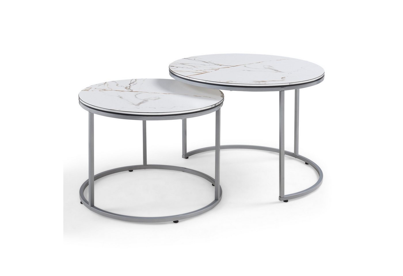 en.casa Couchtisch, »Skagen« Beistelltisch im 2er Set rund Marmor, weiß / Silber – Bild 3 von 5