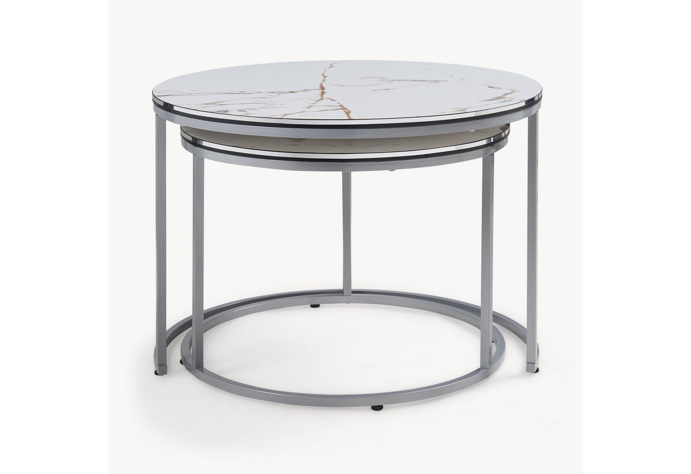 en.casa Couchtisch, »Skagen« Beistelltisch im 2er Set rund Marmor, weiß / Silber – Bild 5 von 5