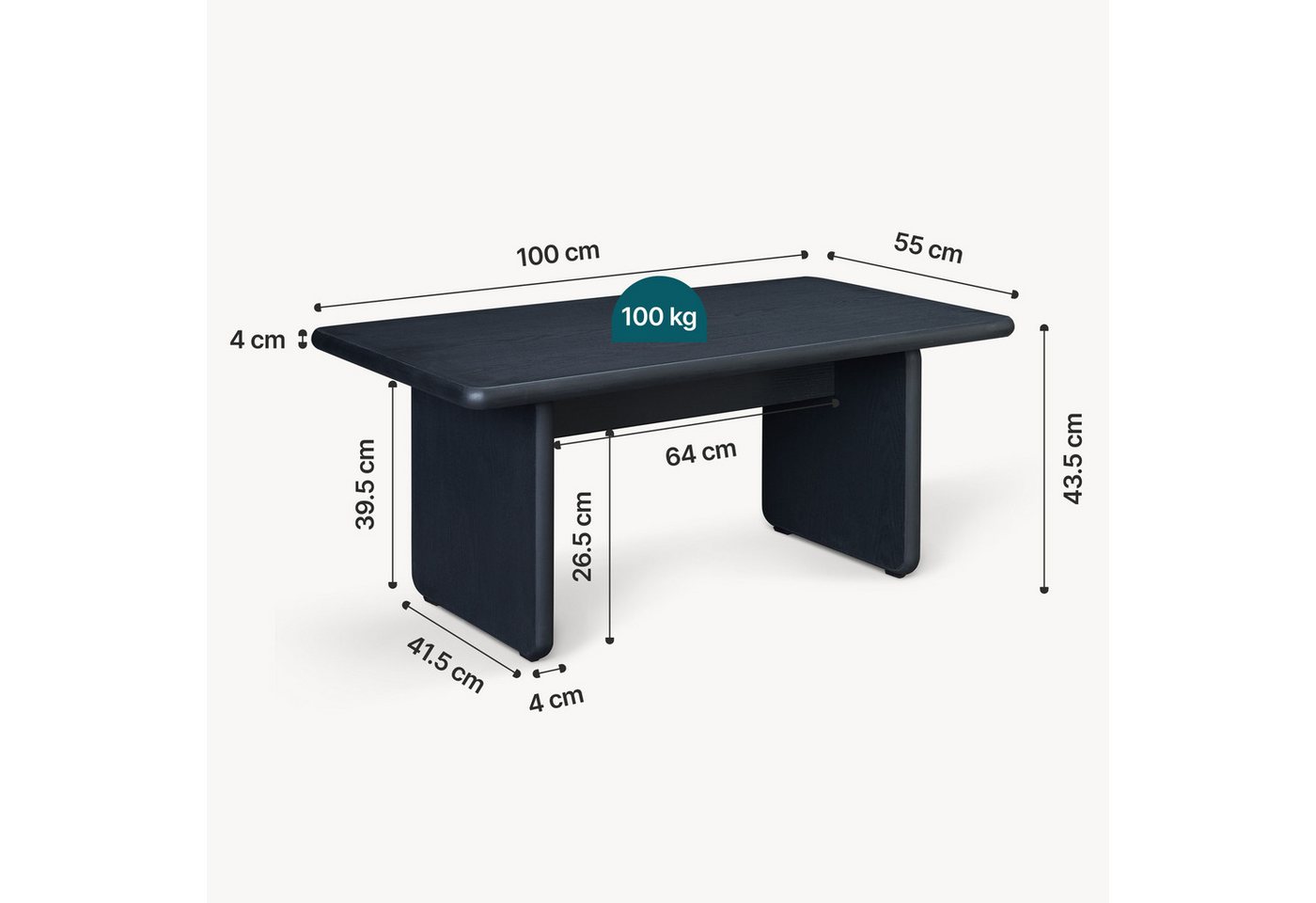 en.casa Couchtisch, »Gäljami« rechteckig 100 x 55 x 44 cm Schwarz – Bild 5 von 5
