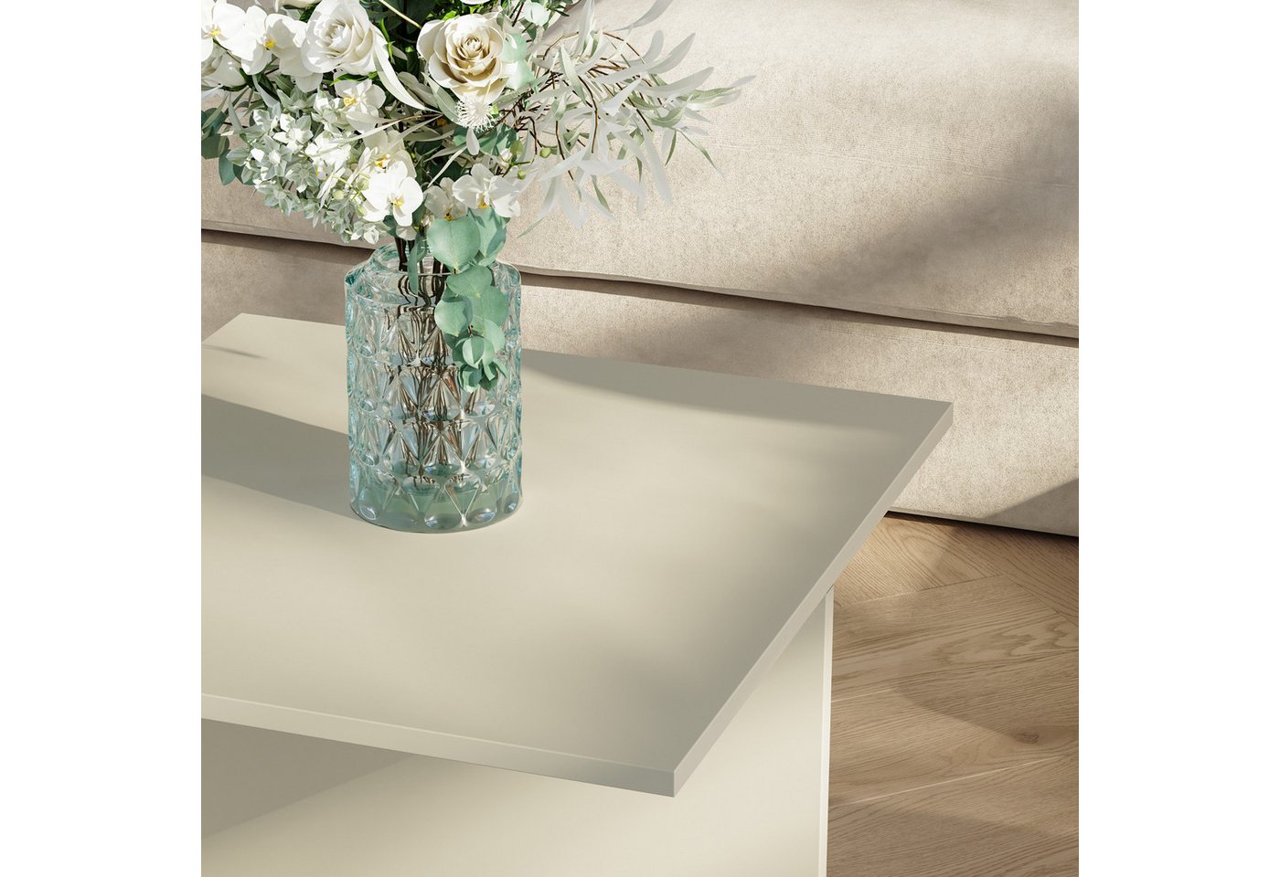 en.casa Couchtisch, »Taniena« mit doppelter Tischplatte eckig 100x55x35 cm Sandfarben – Bild 3 von 5