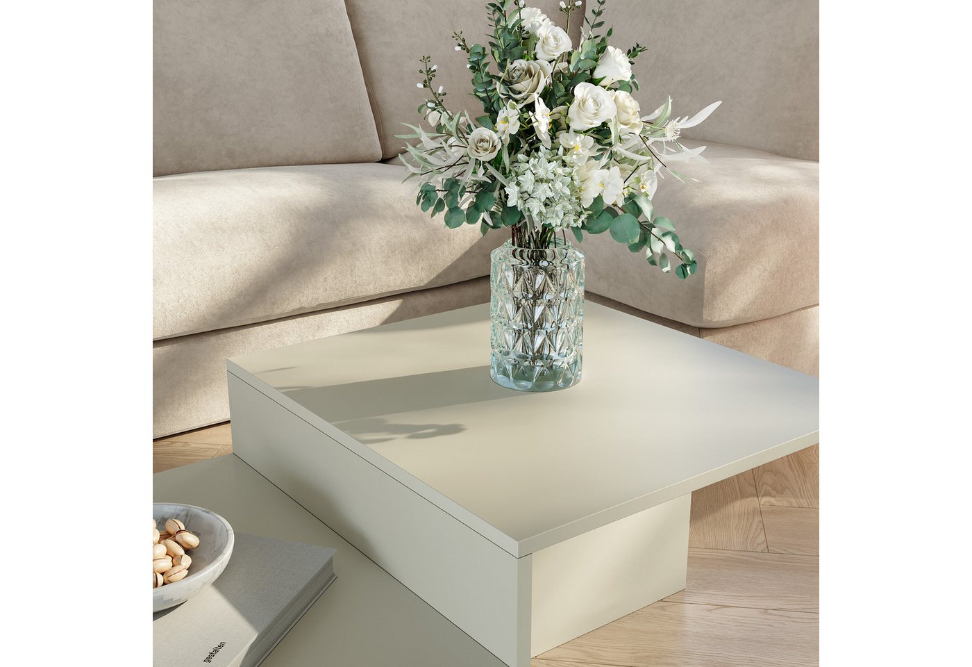 en.casa Couchtisch, »Taniena« mit doppelter Tischplatte eckig 100x55x35 cm Sandfarben – Bild 5 von 5