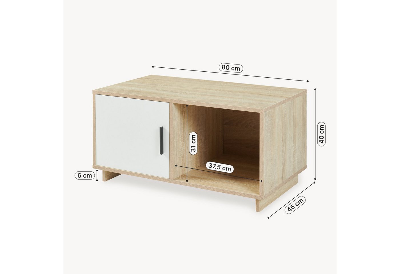 en.casa Couchtisch, »Kenta« mit Tür 80 x 45 x 40 cm Sonoma-Eicheoptik / Weiß – Bild 3 von 5