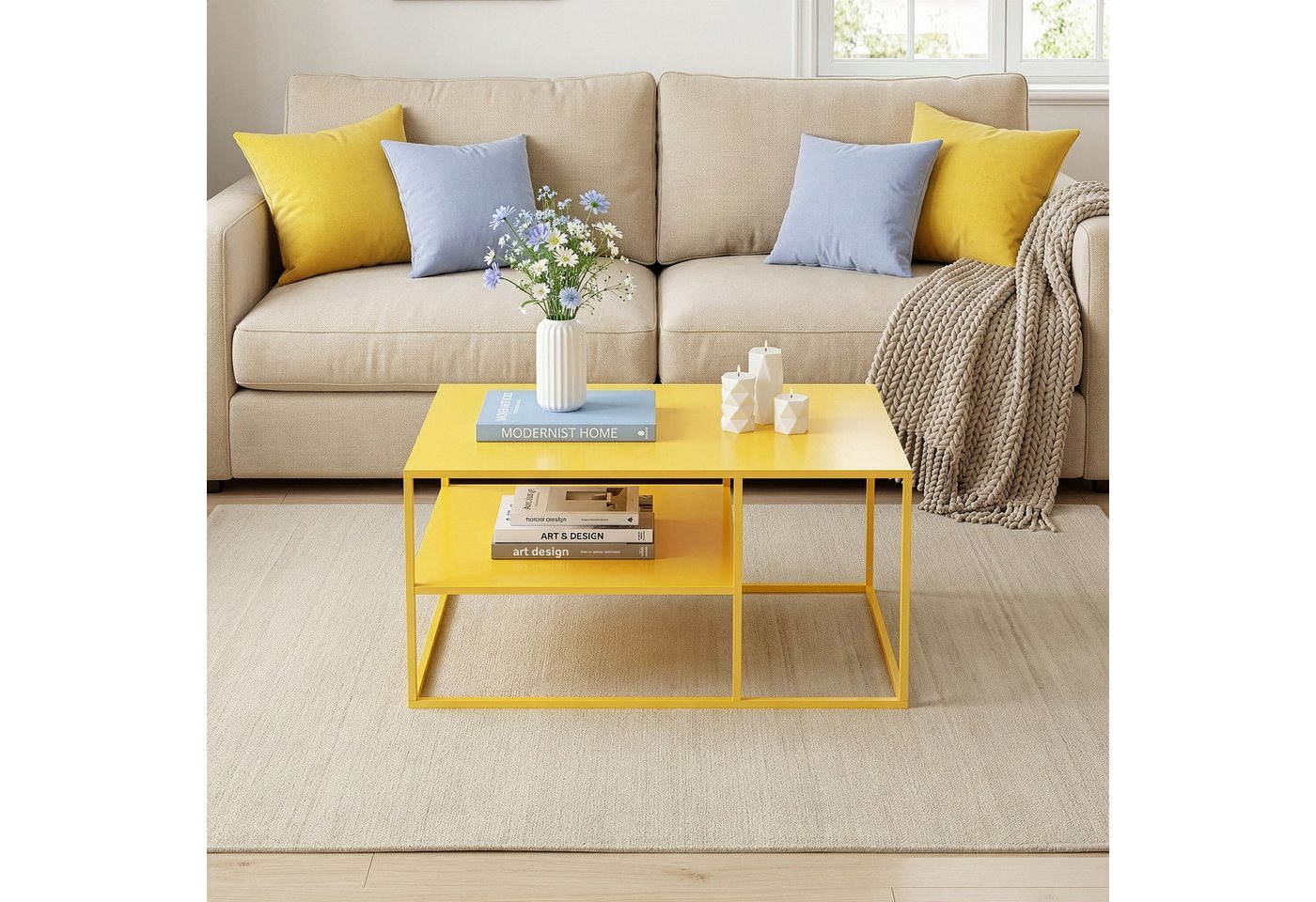 en.casa Couchtisch, »Solund« Beistelltisch Stahl 45x90x60 cm Gelb – Bild 2 von 5