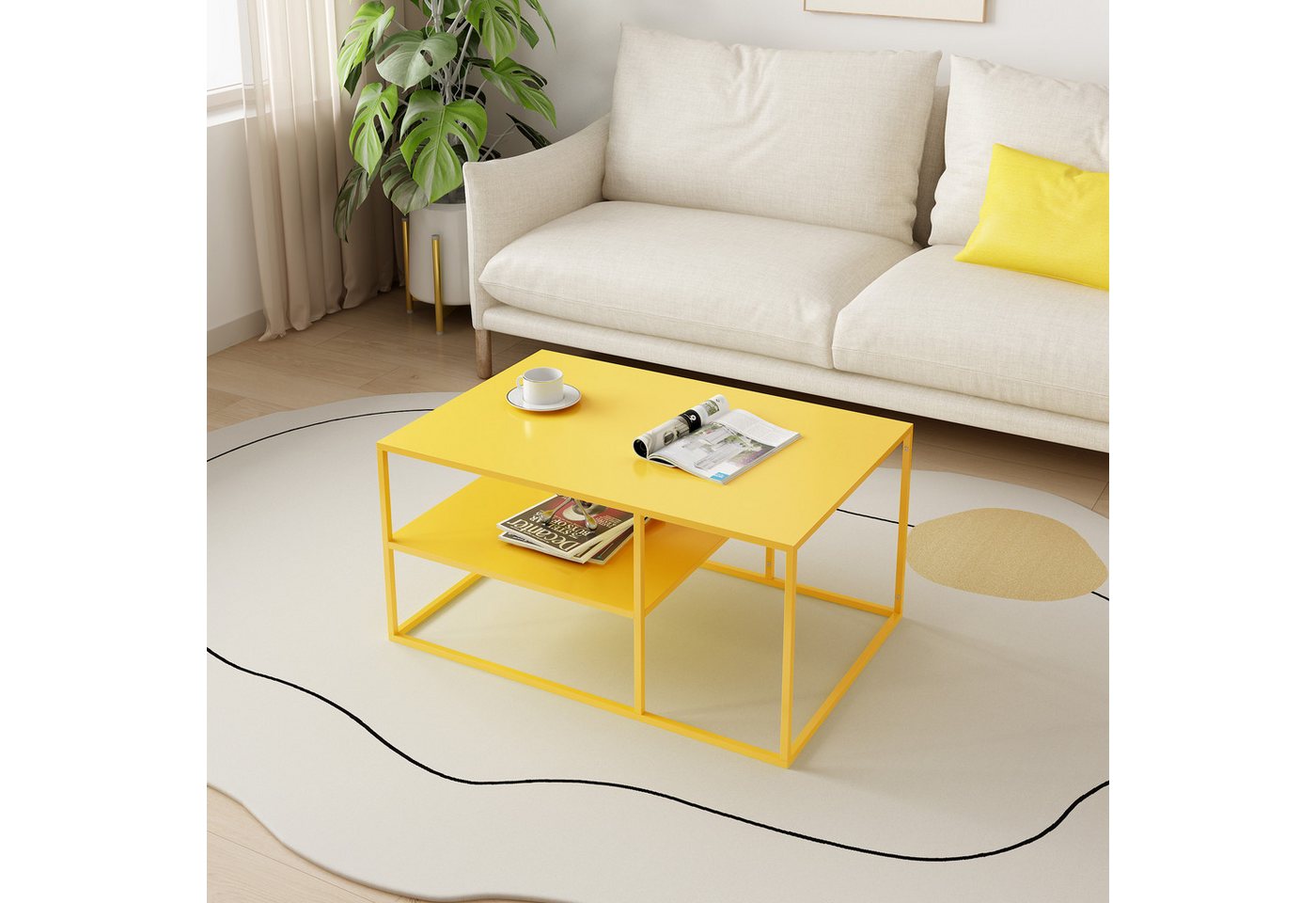 en.casa Couchtisch, »Solund« Beistelltisch Stahl 45x90x60 cm Gelb – Bild 3 von 5