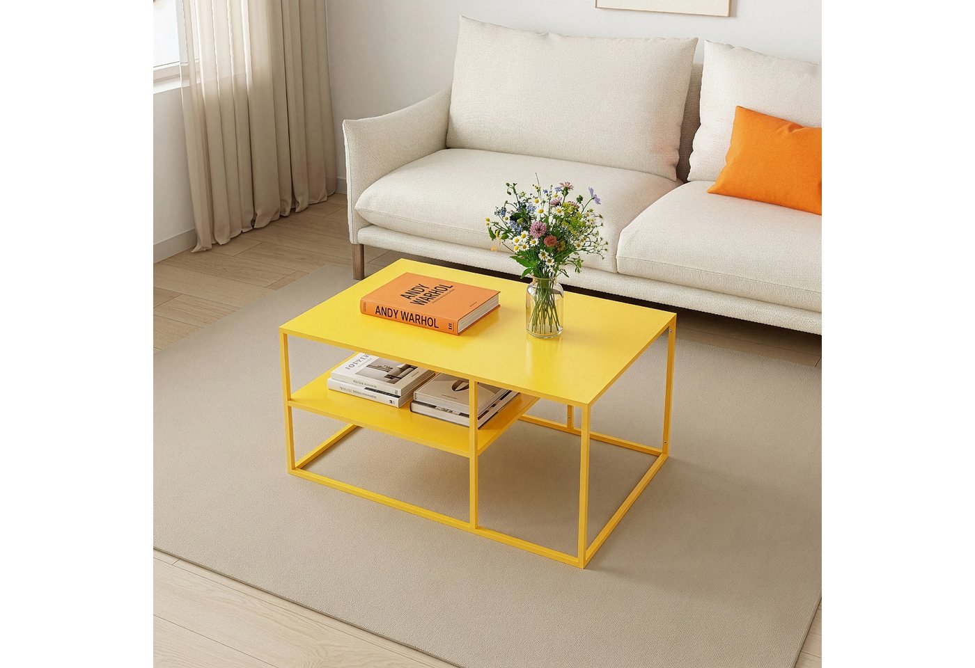 en.casa Couchtisch, »Solund« Beistelltisch Stahl 45x90x60 cm Gelb – Bild 4 von 5