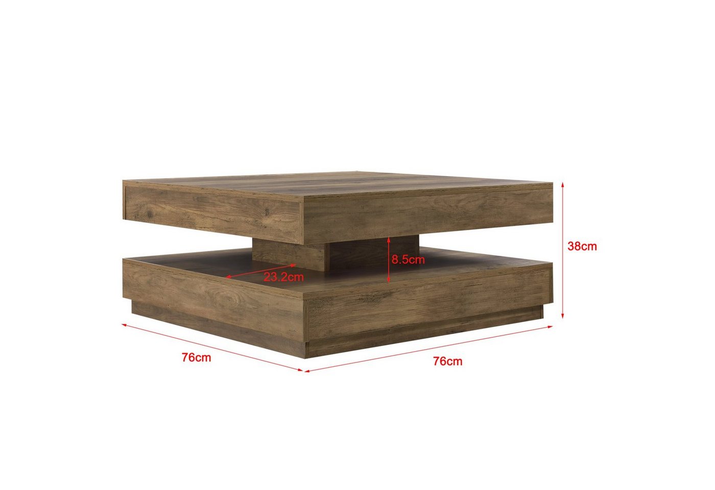 en.casa Couchtisch, »Florenz« quadratisch 76 x 76 x 38 cm Holzoptik – Bild 2 von 5