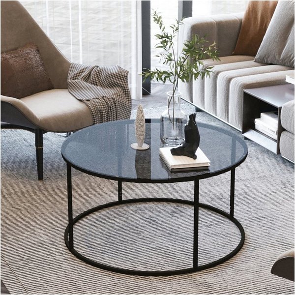 en.casa Couchtisch, »Kolari« Wohnzimmertisch 45xØ80cm rund Metall Rauchglas