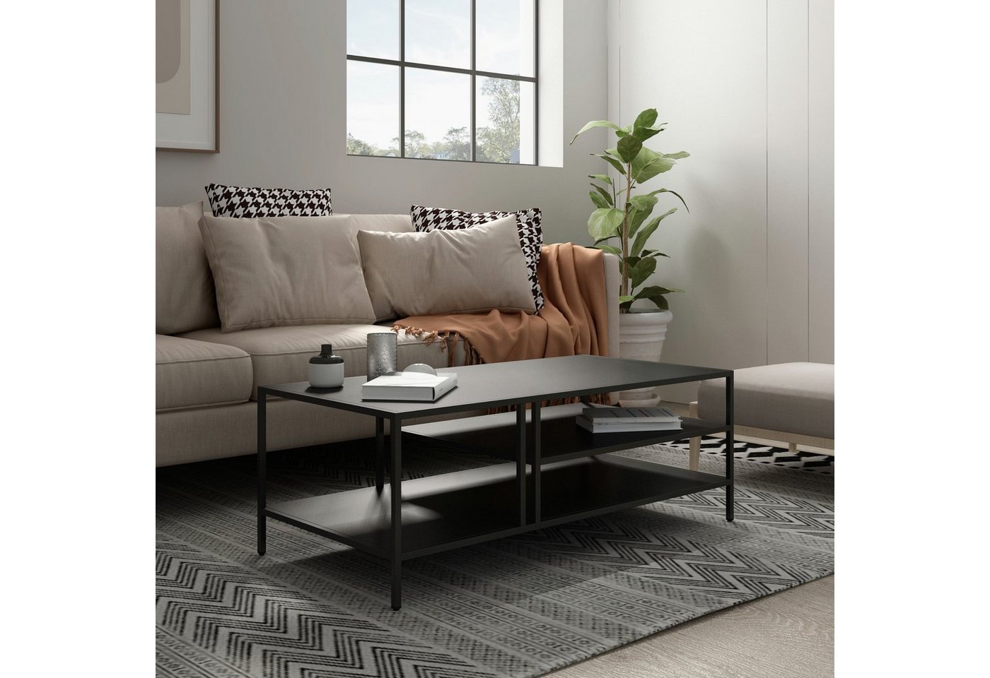 en.casa Couchtisch, Wohnzimmertisch »Kumlinge« Metall 110 x 55 x 47 cm Schwarz – Bild 2 von 5