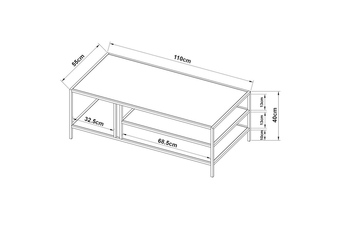 en.casa Couchtisch, Wohnzimmertisch »Kumlinge« Metall 110 x 55 x 47 cm Schwarz – Bild 3 von 5