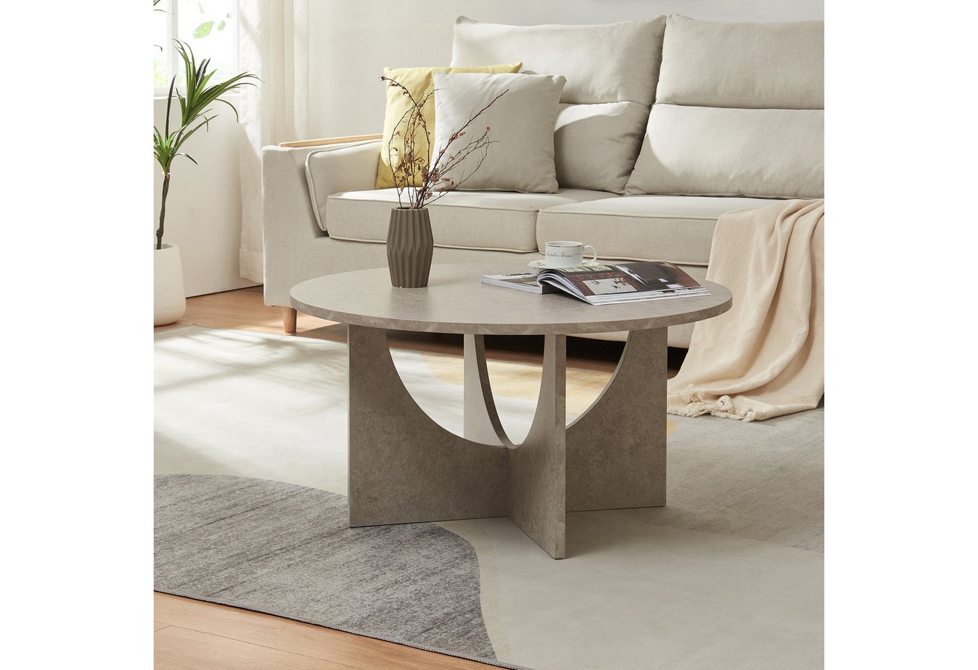 en.casa Couchtisch, »Rindal« rund 80 x 42 cm Betonoptik, hell – Bild 2 von 5