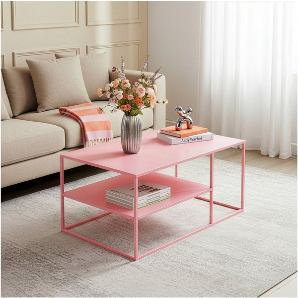 en.casa Couchtisch, »Solund« Beistelltisch Stahl 45x90x60 cm Rosa