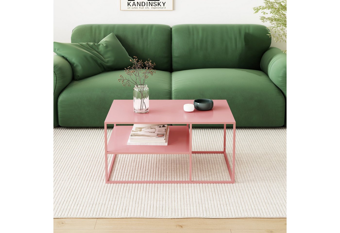 en.casa Couchtisch, »Solund« Beistelltisch Stahl 45x90x60 cm Rosa – Bild 2 von 5