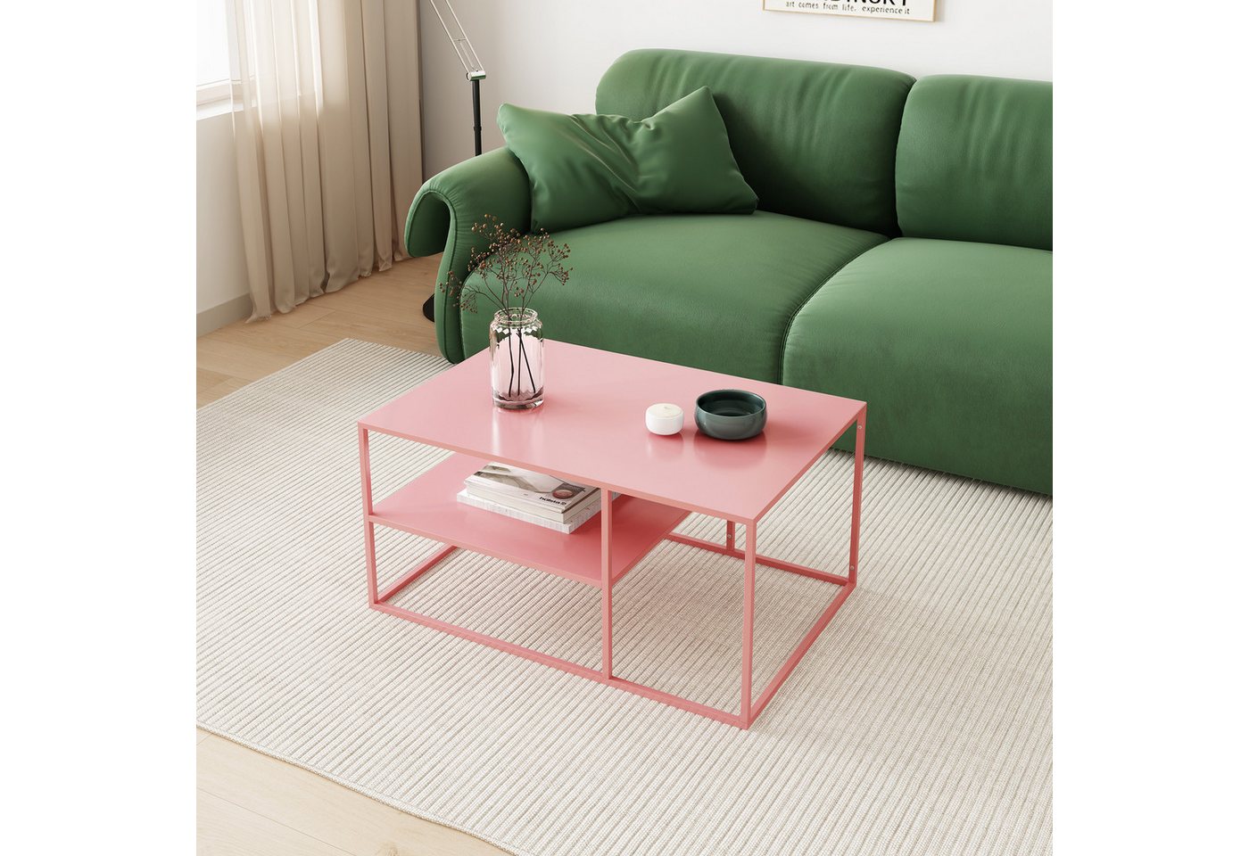 en.casa Couchtisch, »Solund« Beistelltisch Stahl 45x90x60 cm Rosa – Bild 3 von 5
